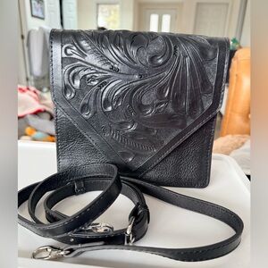 Hand tooled leather crossbody